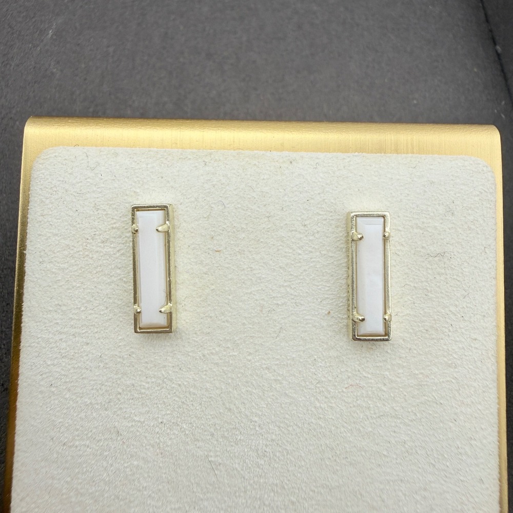 Kendra Scott Jack Baguette Stud Earrings Mother of Pearl Gold Tone Minimalist